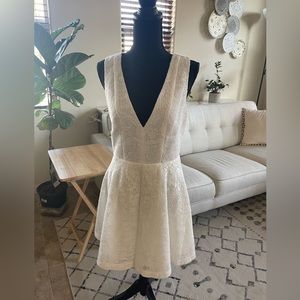 White fit and flare dress with Lacey overlay